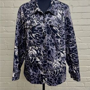 Laura Ashley Woman Bedazzled Animal Print Button-Up Shacket